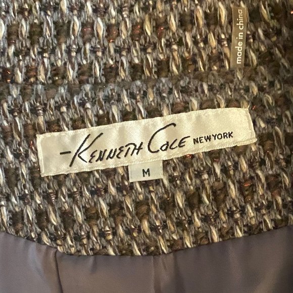 KENNETH COLE TWEED BELTED MOTO PEACOAT CARCOAT WOOL BLEND SZ MED - Picture 2 of 9